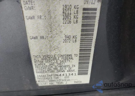 2013 Nissan Altima 2.5 Sl from USA, damaged, VIN 1N4AL3AP5DN441341
